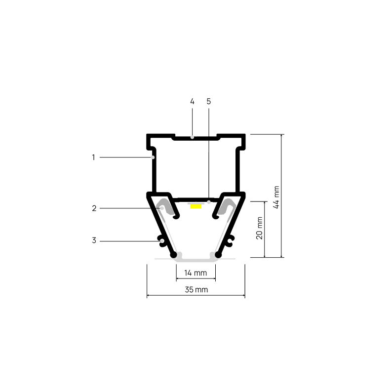 Doorsnede LIGHTRA X015 met maatvoering