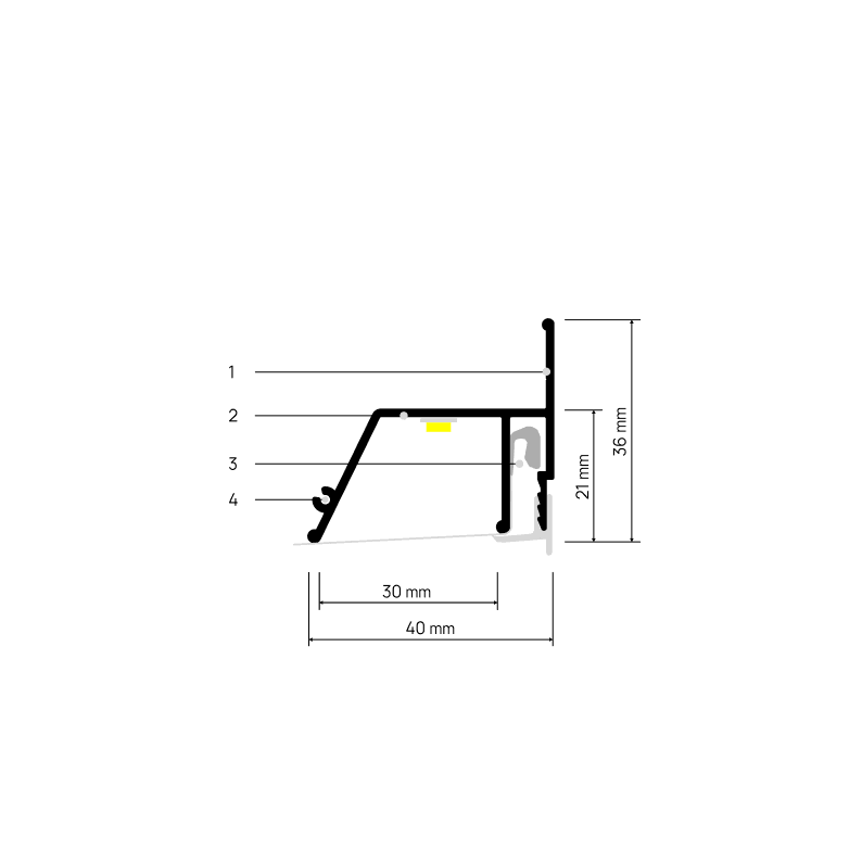 Doorsnede CONTURA X601 met maatvoering