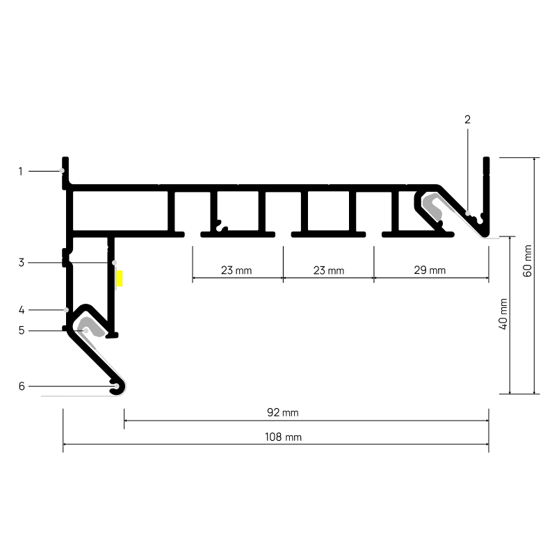Doorsnede CURTINA X403 met maatvoering