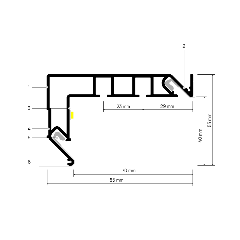 Doorsnede CURTINA X402 met maatvoering