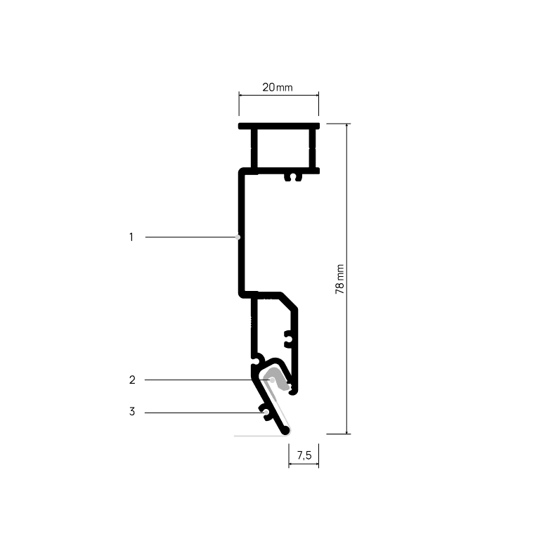 Doorsnede INVISIA X207 met maatvoering