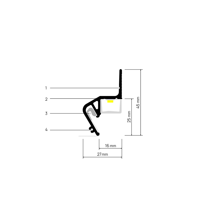 Doorsnede FLOATIA X302 met maatvoering