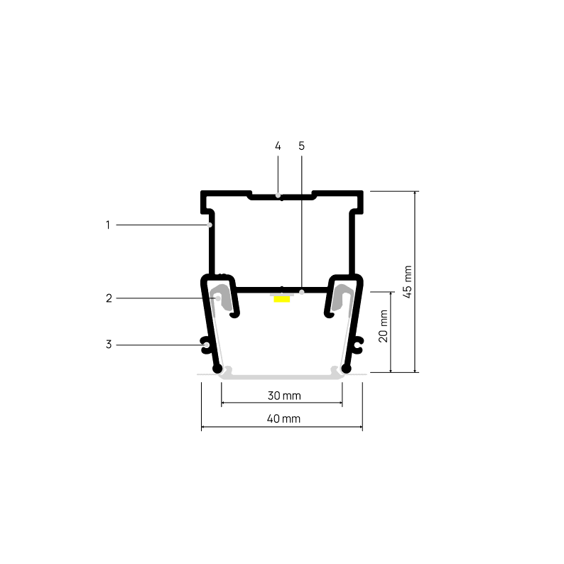 Doorsnede LIGHTRA X030 met maatvoering