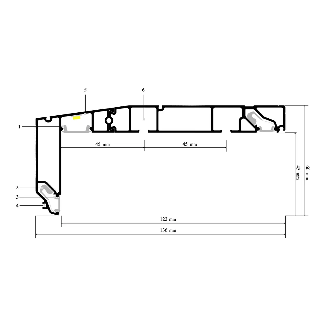 Profiel CURTINA X412, doorsnede met maatvoering