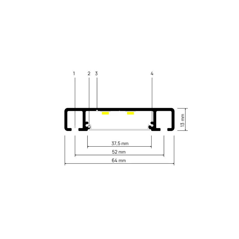 Profiel CURTINA X406, doorsnede met maatvoering