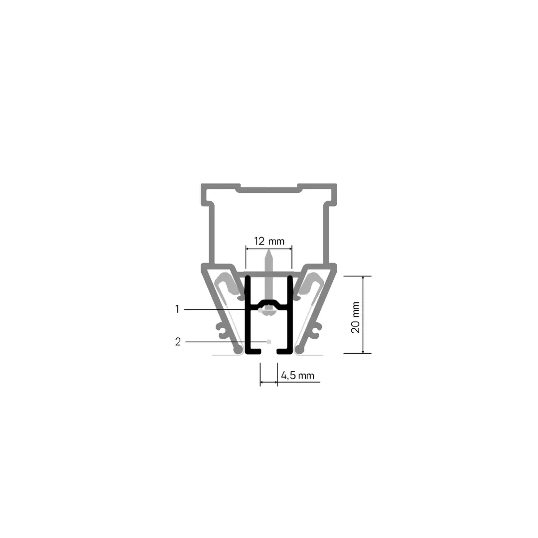 Profiel CURTINA X407, doorsnede met maatvoering